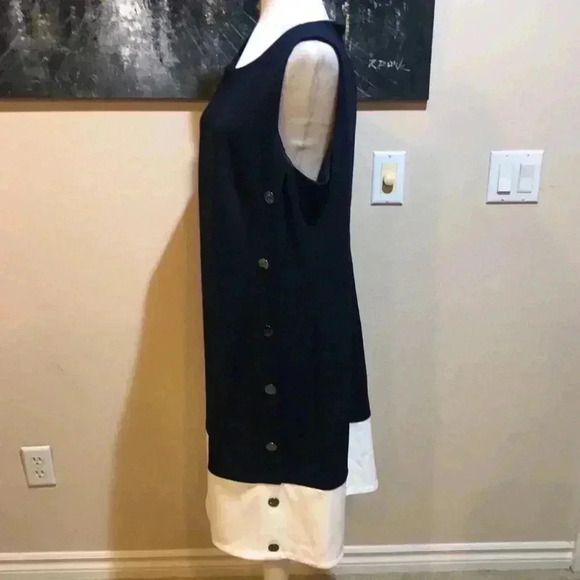 DKNY Navy & White Color Block Midi Tank Dress w/Silver Logo Side Buttons-Size 16 - Picture 3 of 11